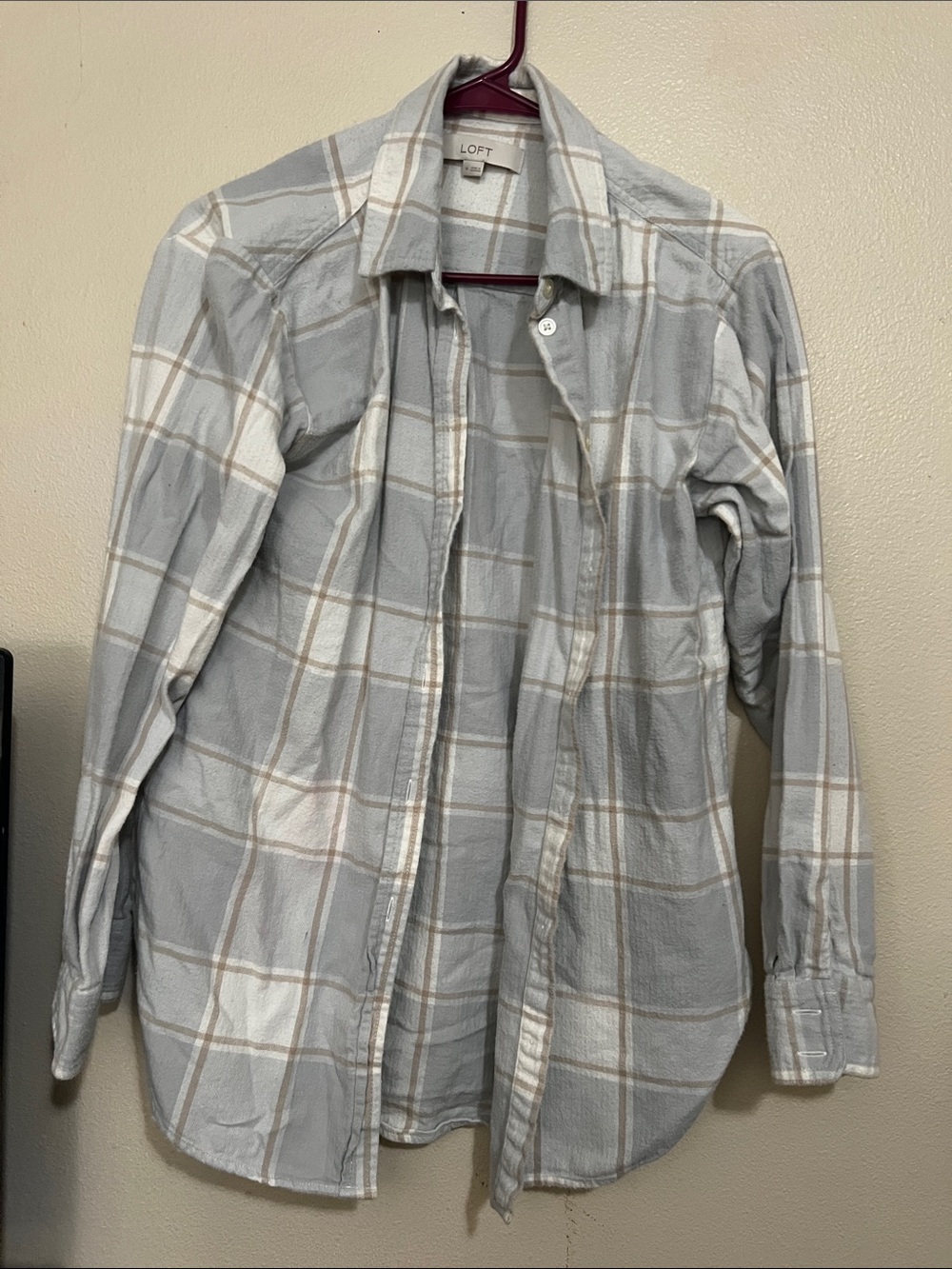 LOFT Gray and Cream Plaid Lightweight Shirt Jacket